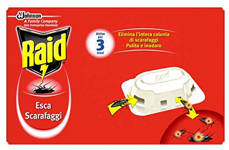 Raid Esca Scarafaggi Insetticida Inodore, Efficace fino a 3 Mesi, Area di Utilizzo Interno / Esterno - Formato 1 Confezione con 6 esche