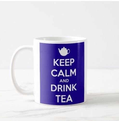 Genuine_Mugs Keep Calm and Drink Tea Blue Color Carry On Style Funny Mug Cup Birthday Gift