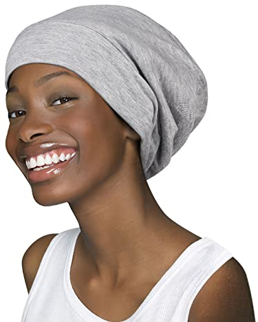 FocusCare Damen satin gefüttert schlaf slouchy cap curly slap kopfbedeckung geschenke für kraus haar eine größe passt meistens licht gesundheit grau
