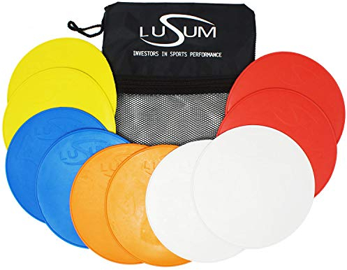 Lusum 10 Pack Large Full Sized Flexible Non-Slip Pro Flat Round Rubber Sports Markers