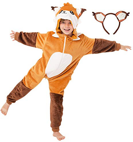 corimori - Faye der Fuchs Kinder Jungen Mädchen Onesie Jumpsuit Anzug Kostüm Verkleidung (Gr. 110-130cm) Orange-Braun