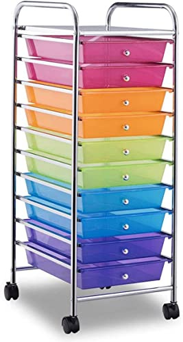 ARLIME 10-Drawer Storage Cart, 10 Drawer Trolley, Rolling Organizer Cart, Scrapbook Paper Organizer, Suitable for Office and School, Rolling Office Organizer Tools (Colorful)