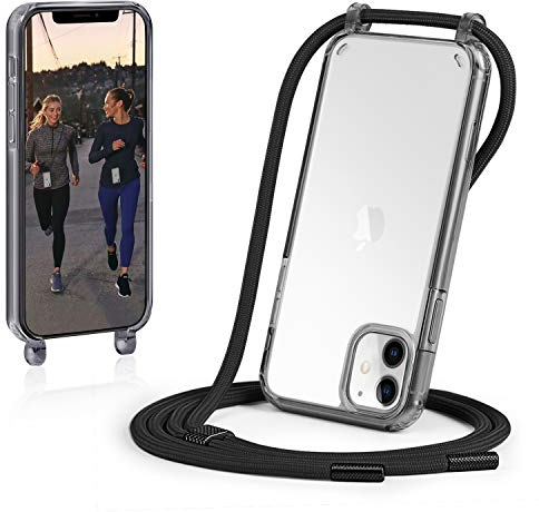 GOODVISH Handykette kompatibel mit Apple iPhone 11 6,1 Display, Necklace Hülle mit Band Handyhülle für zum Umhängen, Transparent Case mit Schnur Schutzhülle mit Kordel, Schwarz