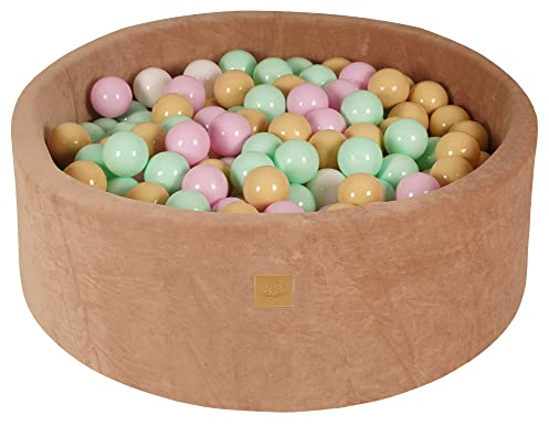 MEOWBABY Bällebad 90x30cm Samt - Bällebad Baby ab 1 Jahr - Bällebad Kinder Weichschaum Ballgruben mit 200 Bälle, Beige