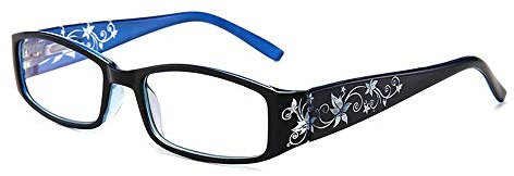 KoKoBin Damen Ultraleichte Lesebrille elegantes Anti-Blau-Licht mit Blumenspiegelfüßen kleine Lesebrille(Blau，+2.0)
