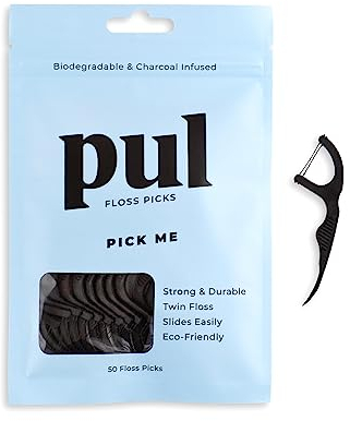 PUL Selecciones de hilo dental PUL – Sabor a menta | Paquete de 50 | Hilo dental fuerte y suave con agarre ergonómico | Herramienta de cuidado bucal portátil e higiénica