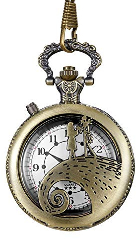 L' ETRANGE NOEL DE MR JACK:MONTRE A LED PENDENTIF DE POCHE RONDE + LAMPE/HALLOWEEN