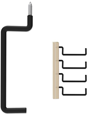 POETISKE Ladder Hooks Screw in Storage Hanger Wall Mount Heavy Duty Shelf Organizer for Bike Foldable Chair Garage Organization Vinyl Coated 4PC Black