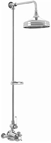 ENKI Downton SH0529 Shower Set with Rigid Riser Kit, Rain Shower Head, Twin Thermostatic Valve, White & Chrome Tap Attachment for Bathroom, Traditional Style