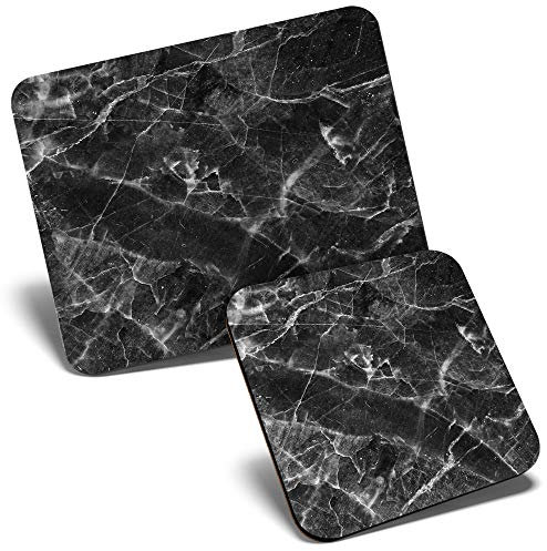 Mauspad & Untersetzer Set - BW - Dunkelgrau Marmor Effekt 23,5 x 19,6 cm & 9 x 9 cm für Computer & Laptop, Büro, Geschenk, rutschfeste Unterlage #39033