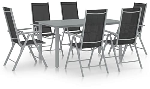 vidaXL Gartenmöbel 7-TLG. Gartengarnitur Sitzgruppe Gartenset Sitzgarnitur Gartentisch Gartenstuhl Tisch Stühle Esstisch Aluminium Silbern Schwarz