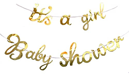 HCRXVV Babyparty Deko Mädchen für Gender Reveal Party 2 Stück, Its a Girl Und Baby Shower Girlande Gold Glitter Girlanden für Babyparty Mädchen,Gender Reveal Party Baby Shower Deko