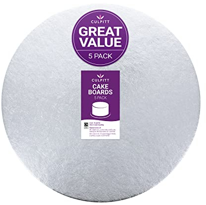 Culpitt Cut Edge Round Card, 12 Round Cake Cards, Silver Cake Boards, 1.8mm Thick, 5 Pack - 12 Inch (304mm), (CSR12AMZ5)