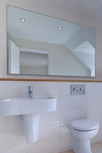 MirrorOutlet Circuitt 4mm Sheet Mirror Glass Polished Edges with 4 Holes 120 x 80cm 3ft11 x 2ft7, Silver