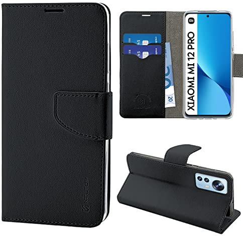 N NEWTOP Cover Compatibile con Xiaomi 12 Pro, HQ Lateral Custodia Libro Flip Chiusura Magnetica Portafoglio Simil Pelle Stand (Nero)