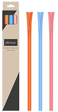 Lot de 3 pailles réutilisables en silicone - Paille Boba ouverte et lavable - Pas de brosse de nettoyage nécessaire- Pailles réutilisables de qualité alimentaire Sans BPA pour n'importe quel gobelet