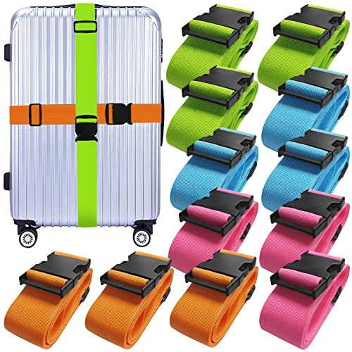 Ikaufen 12 Pack Luggage Straps Suitcase Belts Straps Wide Adjustable Packing Straps Travel Belts Accessories for Business Traveling Packing (Multicolor)