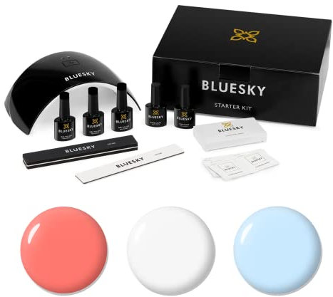 Bluesky Gel Nail Polish Starter Kit - Summer, Gel Nail Kit with 24W UV LED Lamp Nail Dryer, 3 x 10ml Gel Nail Polishes, Cleanser Wipes, Top and Base Coat, Nail File and Buffer
