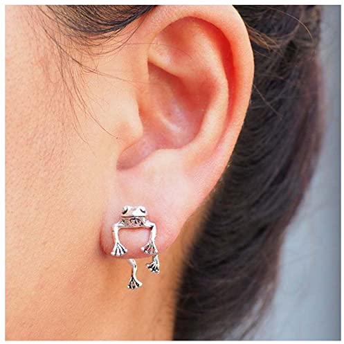 Allereya Boho Frosch Ohrringe - Frosch Ohr Jacke & Ohrstecker in Silber - Vintage Tier Schmuck für Frauen & Mädchen