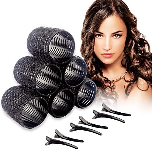 12 PCS Large Hair Rollers with Clips - includes 6 Large Rollers for Hair Volume & 6 Hair Clips, Self Grip No Heat Hair Curlers Rollers for Long Medium & Short Volume Bangs (50mm)