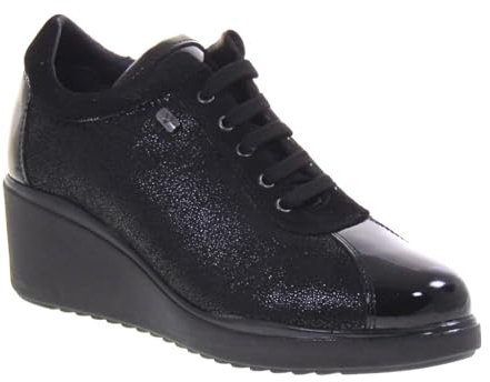 Valleverde 36435 Scarpa da Passeggio Casual con Laccio e Comoda Cerniera Laterale, Leggera Zeppa 6 Cm. (Nero, Numeric_38)
