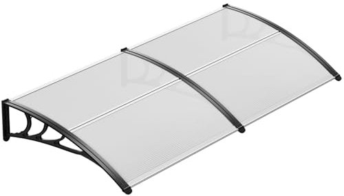 LIFERUN Vordach für Haustür, 190x98.5 cm, Transparentes Pultbogenvordach, Polycarbonat Halterung, Verstärkte Aluminiumstreifen, Fenstermarkise, Pultvordach, Sonnenschutz und Regenschutz