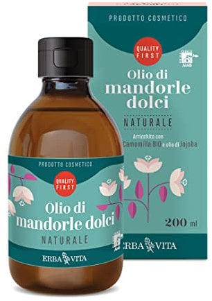 ERBA VITA Olio di mandorle dolci Naturale arricchito con estratto di camomilla emolliente e lenitivo per la pelle