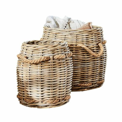 Loberon Korb 2er Set Tauri, handgefertigt, Zwei Größen, Natural Living-Trend, klassisches Design, Aufbewahrung, Ordnung, Rattan, Jute, braun | handgefertigt, Zwei Größen, Natural Living-Trend, klassisches Design, Aufbewahrung, Ordnung, Rattan, Jute