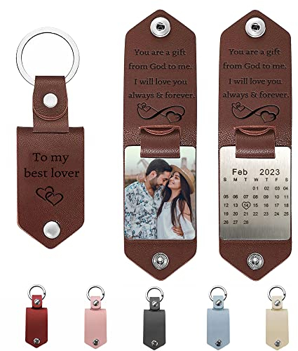 Reuhen Personalisierte Edelstahl Schlüsselanhänger mit Gravur Kalender,Foto und Text,Quadrat Keychain Schlüsselbund mit Kalender Gravur für Personalisierte Geschenke Familie, Freunde, Paar