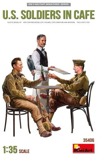 Mini Art 550035406 MiniArt 35406 1:35 Fig. US Soldaten im Café (3) m.Zub. -originalgetreue Nachbildung, Modellbau, Plastik Bausatz