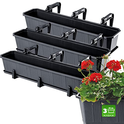 KADAX Lot de 3 jardinières, jardinières pour Balcon en Plastique pour Fleurs et Herbes - Pot de Balcon résistant - 3 x 80 cm, Anthracite