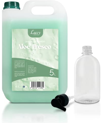 Jabón de Manos Líquido Aloe Fresco 5 Litros + Bote Rellenable 500 ml | jabón Manos para Uso Profesional