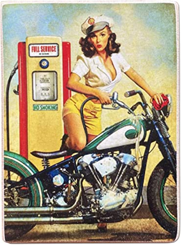KUSTOM ART Magnet (Magnet) Serie Pin Up Motorrad Vintage-Stil für Kühlschrank/Garage/Bar, Druck auf Holz 10 x 6 cm
