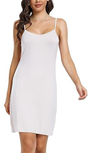Sopesil Fond de Robe Femme Modal - Chemise de Nuit Sexy Sans Manches Elégant Mini Jupon Léger Respirant, Blanc, XXL