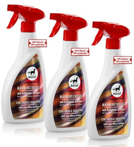 RL24 leovet - Mähnenstriegel – 3 x 550 ml Sprühflasche (3er Set) | Mähnenspray für Pferde – Schweifspray schützt vor Staub & Schmutz – für Fell, Mähne & Schweif – seidiger Glanz