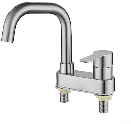 Kitchen Sink Mixer Tap Rectangle 360 Swivel Spout, 304 Stainless Steel Single Handle 2 Hole Basin Faucet Sink Faucet, Cold and Hot Mixer Tap
