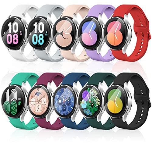 aceyoon 10PCS 20mm Watch Strap Compatible with Samsung Galaxy Watch 6/5/4 40mm 44mm/Watch 5 pro 45mm, Soft Silicone Sport Strap for Galaxy Watch 6 Classic 43mm 47mm Smart Watch Band for Women Men (S)
