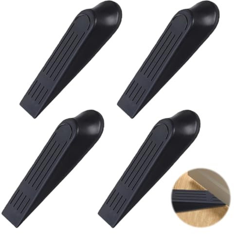 4 PCS Black Rubber Door Stoppers, Heavy Durable Door Stop, Non Slip Door Wedges, Doorstops Wedge for Home, Office, Workshops, School, Door