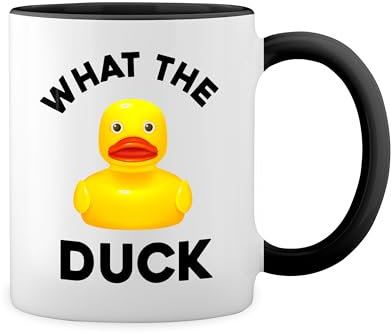 What The Duck Inspired Goose New Trend Fun Lustig Weiße Tasse Mug mit schwarzen Felgen & Griff
