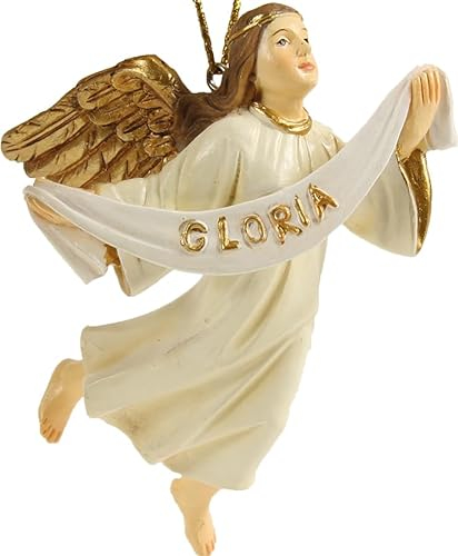 FADEDA Engel fliegend, mit Gloriabanner/Höhe:11 cm/handbemalt/detailgetreue Krippen Figuren - Weihnachten Tisch Dekoration Krippe Zubehör