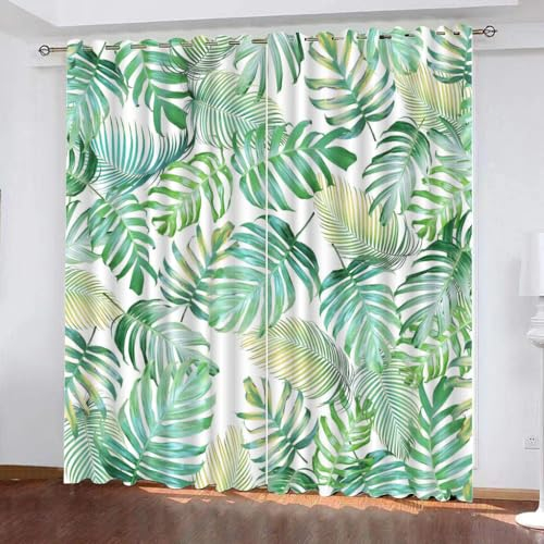 GIOVIA 3D Palmenblätter Vorhänge Abdunkelnde Tropisch Dschungel Kindervorhänge Vorhang mit ösen 2er Set Gardinen Blickdicht Verdunkelungs für Kinderzimmer Schlafzimmer Wohnzimmer B 150 X H 166 cm