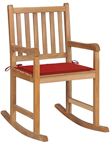Camerina Schaukelstuhl mit Rotem Kissen Massivholz Teak Sessel Mit Schlaffunktion Kinosessel