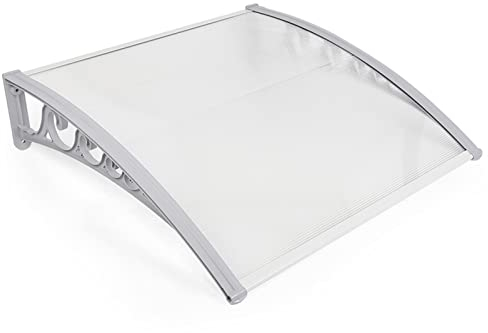 Homewell Vordach für Haustür 60 x 100 cm Weiß, Modern Überdachung Haustür aus PC-Hohlplatte, PP-Kunststoff Rahmen und Aluminium Frontstange, Sonnenschutz und Regenschutz (60 * 100 cm, Weiß)