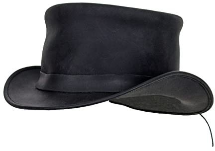 RiderVibe Schwarzer Zylinderhut, modischer Gentleman-Hut mit großem Kopfumfang, schwarzer Lederhut, Cowboyhut, Schwarz, M/L