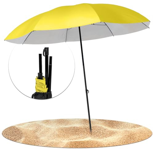 STYNGARD Reise Sonnenschirm mit UV Schutz 50+ [155 cm ⌀] - Strandschirm Sonnenschirm Strand mit Abspannleinen Modell NIZZA