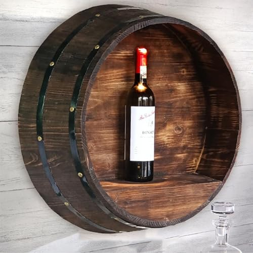 RVUEM Weinregal Zur Wandmontage, Whiskyfass Dekor, Regal FüR Bourbon Whisky FäSser, Bar Wanddekoration, Halb TonnenföRmig, Weingut Dekorative WeinfäSser, Wohnkultur,Braun,Diameter 45cm