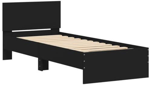 vidaXL Bettgestell, Bettrahmen mit Lattenrost, Bett Gästebett mit Kopfteil, Einzelbett Schlafzimmerbett Schlafzimmermöbel, Schwarz 90x190cm Holzwerkstoff