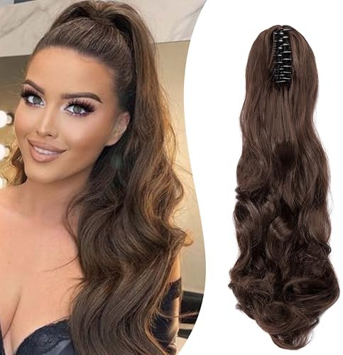 Gairyan 50cm Pferdeschwanz Haarteil Zopf Extensions Lang Lockige Claw Clip in Ponytail Extensions Synthetik Haare Extensions Gewellt Haarteil Haarverlängerung für Frauen (Aschbraun)