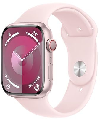 Apple Watch Series 9 (GPS + Cellular, 45mm) con Cassa In Alluminio Rosa e Cinturino Sportivo Rosa, S/M (Ricondizionato)