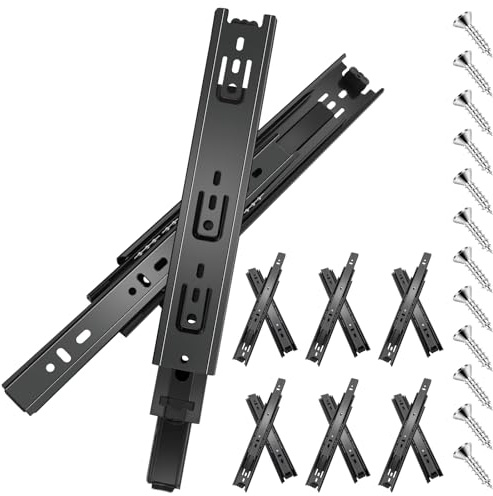 Sulawskys 6 paires glissières de tiroir 50 cm (12 pièces),glissiere pour tiroir, montage latéral,extension complète,coulisse tiroir avec roulements à billes, capacité de 45 kg, noir